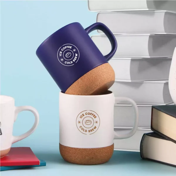 Ceramic Mugs with Lid and Cork Base 385 ml - Image 4