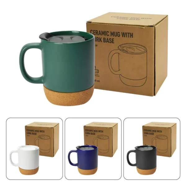 Ceramic Mugs with Lid and Cork Base 385 ml - Image 3
