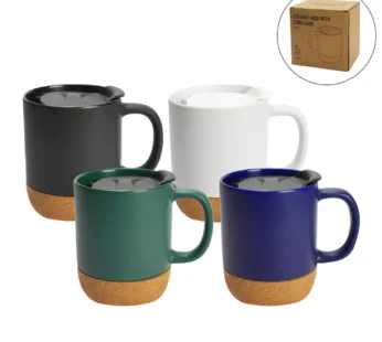 Ceramic Mugs with Lid and Cork Base 385 ml