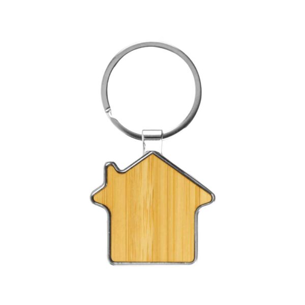 Bamboo and Metal Keychain House Shaped 32mm - Image 5