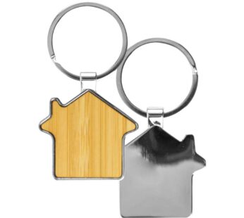 Bamboo and Metal Keychain House Shaped 32mm