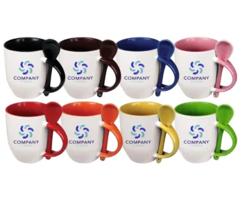 Two-Tone Ceramic Mugs with Spoon 11 oz