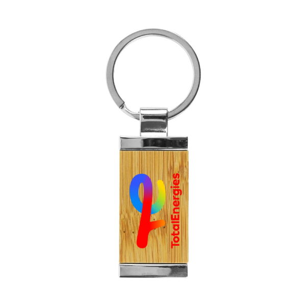 Rectangular Bamboo and Metal Keychains Size 32mm - Image 2