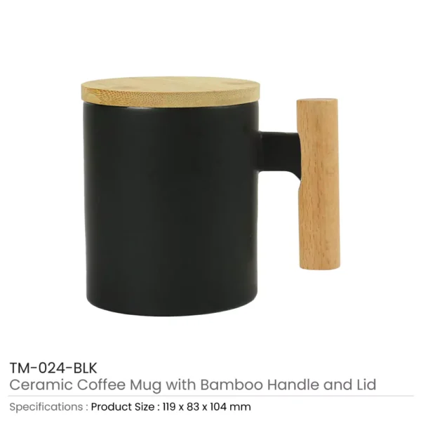 Ceramic Coffee Mugs with Bamboo Handle and Lid 380ml - Image 5