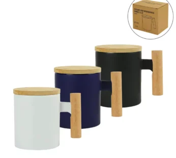 Ceramic Coffee Mugs with Bamboo Handle and Lid 380ml