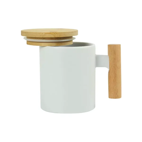 Ceramic Coffee Mugs with Bamboo Handle and Lid 380ml - Image 2