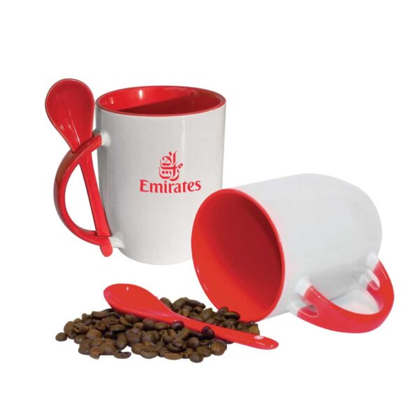 Two-Tone Ceramic Mugs with Spoon 11 oz - Image 9