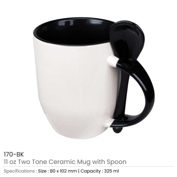 Two-Tone Ceramic Mugs with Spoon 11 oz - Image 10
