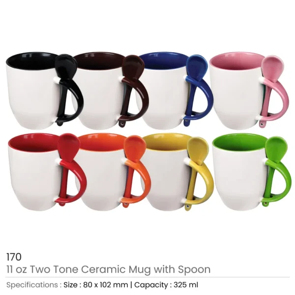 Two-Tone Ceramic Mugs with Spoon 11 oz - Image 2