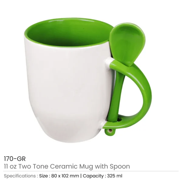 Two-Tone Ceramic Mugs with Spoon 11 oz - Image 11