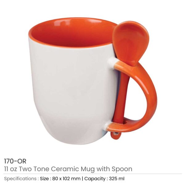 Two-Tone Ceramic Mugs with Spoon 11 oz - Image 8
