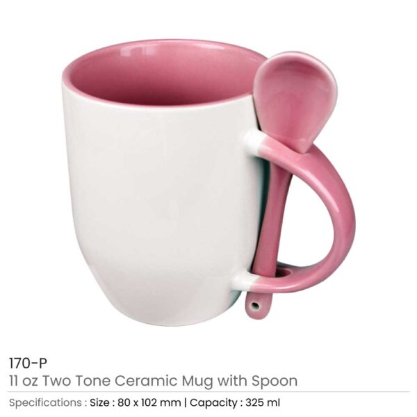 Two-Tone Ceramic Mugs with Spoon 11 oz - Image 7