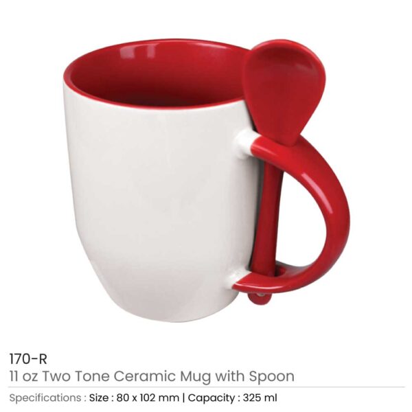 Two-Tone Ceramic Mugs with Spoon 11 oz - Image 5