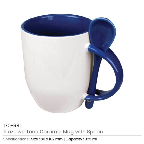 Two-Tone Ceramic Mugs with Spoon 11 oz - Image 3