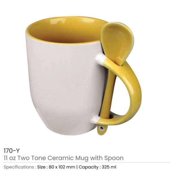 Two-Tone Ceramic Mugs with Spoon 11 oz - Image 6