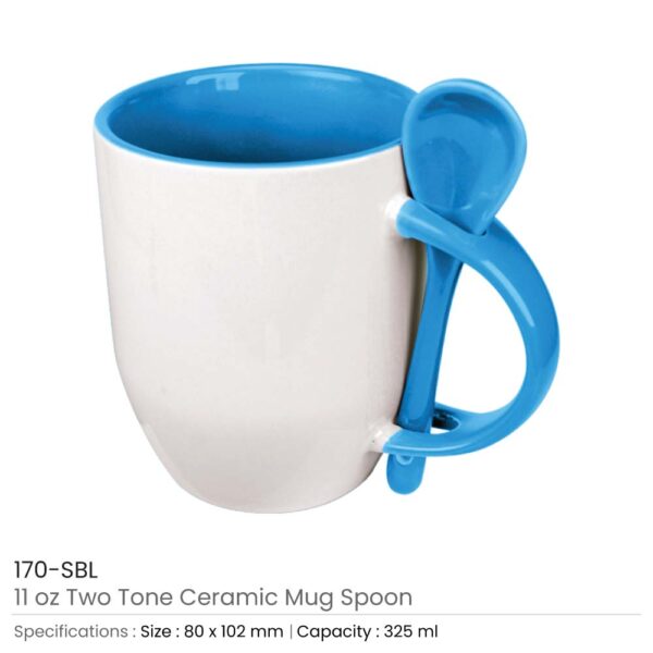 Two-Tone Ceramic Mugs with Spoon 11 oz - Image 4