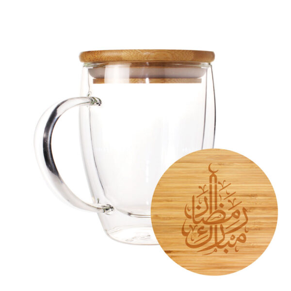 Double Wall Clear Glass Mug with Bamboo Lid – Ramadan Gifts - Image 2