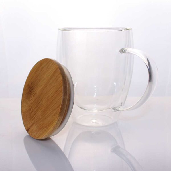 Double Wall Clear Glass Mug with Bamboo Lid – Ramadan Gifts - Image 3