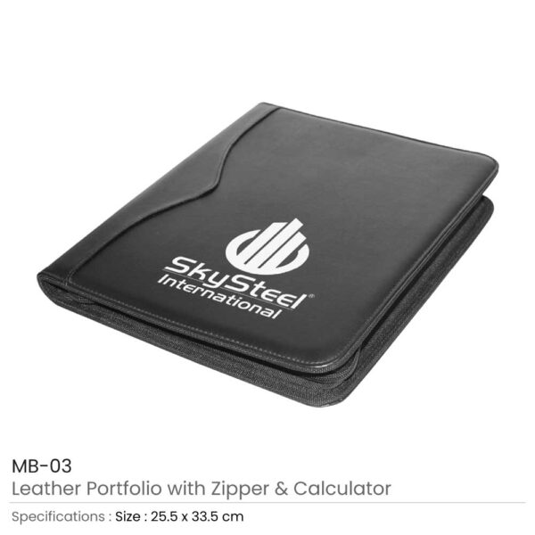 Leather Portfolio with Zipper and Calculator - Image 2