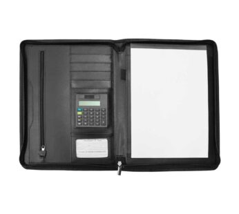 Leather Portfolio with Zipper and Calculator