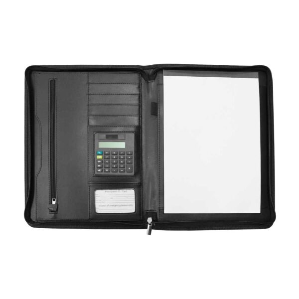 Leather Portfolio with Zipper and Calculator