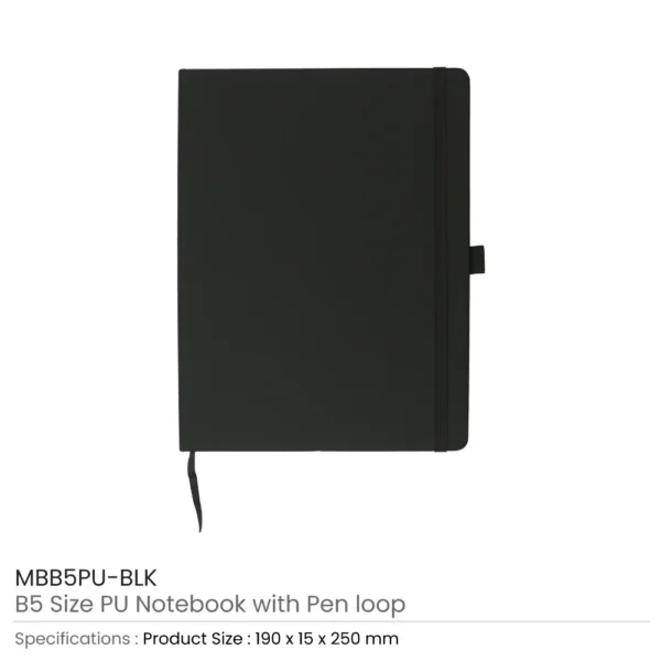 PU Notebooks B5 Size, Pen Loop, Ribbon Bookmark, Elastic Band - Image 3