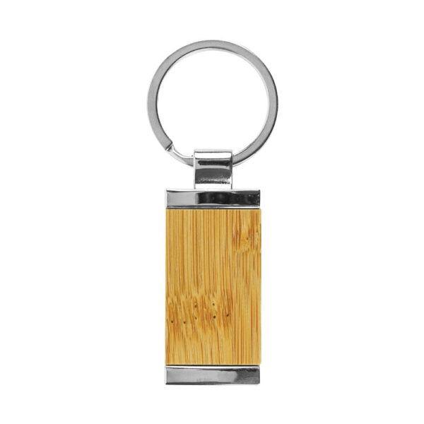 Rectangular Bamboo and Metal Keychains Size 32mm - Image 4