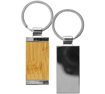 Rectangular Bamboo and Metal Keychains Size 32mm