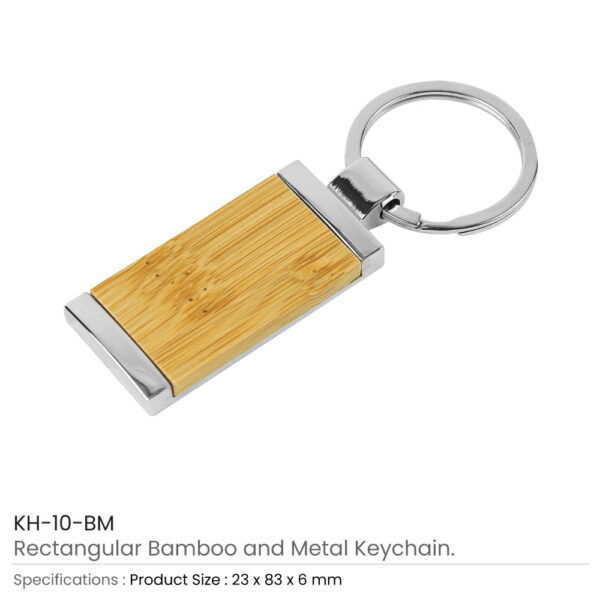 Rectangular Bamboo and Metal Keychains Size 32mm - Image 5