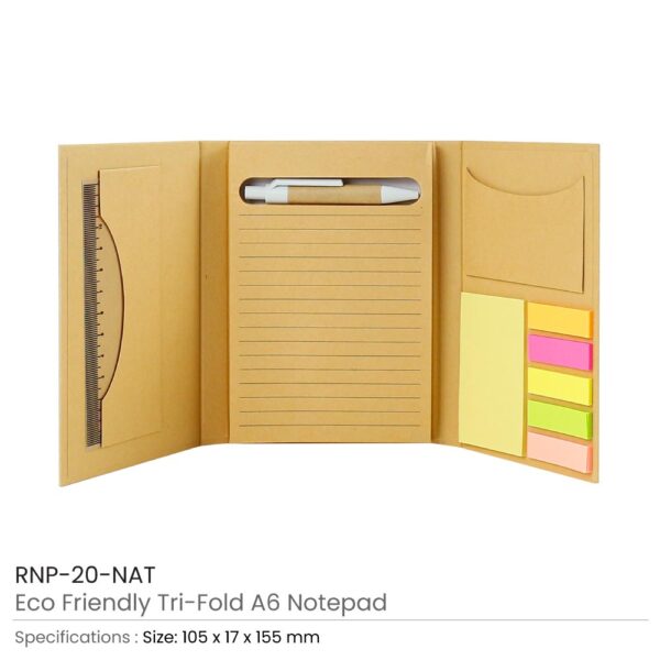 Tri-Fold Notepad with Sticky Notes, Pen, Card Slot and Ruler - Image 6
