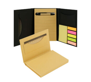 Tri-Fold Notepad with Sticky Notes, Pen, Card Slot and Ruler