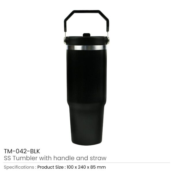Tumbler with Handle & Straw SS Double Wall 900ml - Image 2
