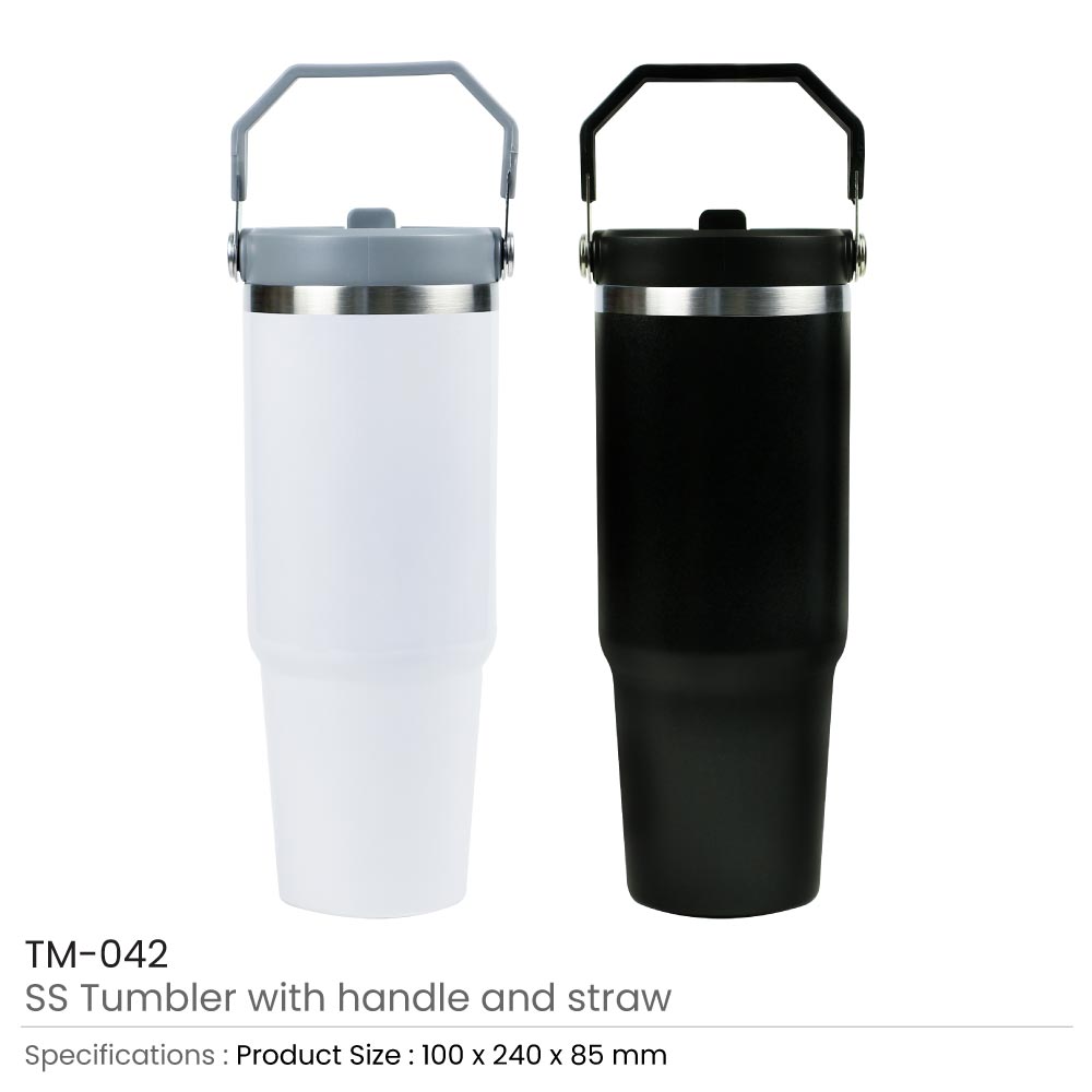 Tumbler with Handle & Straw SS Double Wall 900ml
