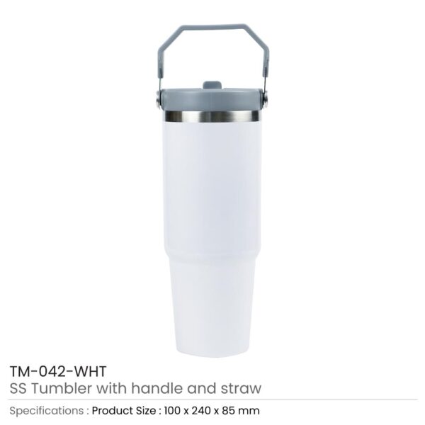 Tumbler with Handle & Straw SS Double Wall 900ml - Image 5