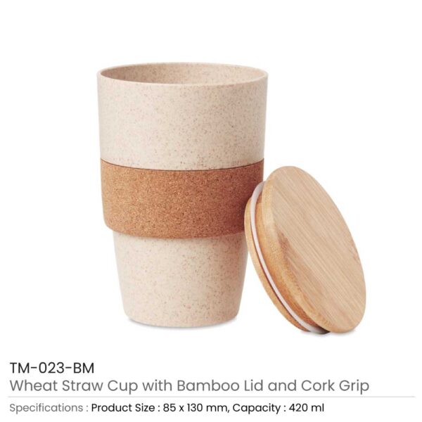 Wheat Straw Cups with Bamboo Lid and Cork Grip - Image 5