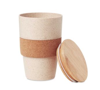 Wheat Straw Cups with Bamboo Lid and Cork Grip