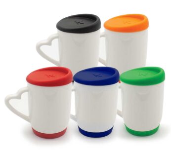 White Ceramic Mugs with Silicone Cap and Base