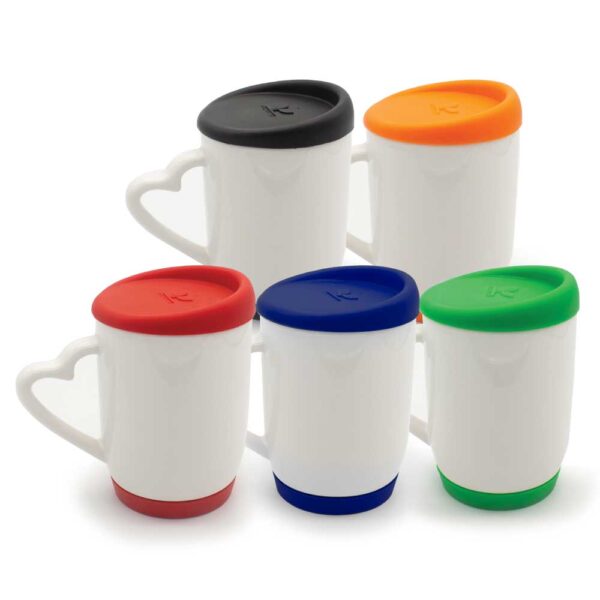 White Ceramic Mugs with Silicone Cap and Base - Image 7