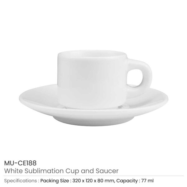 Sublimation White Ceramic Cup & Saucer 100ml Capacity - Image 3