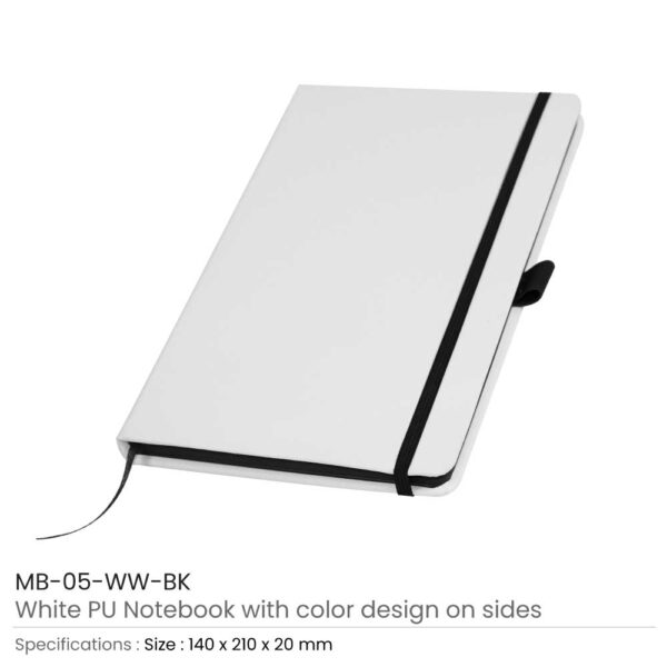 White PU Leather Cover A5 Notebooks Band Bookmark Loop - Image 6