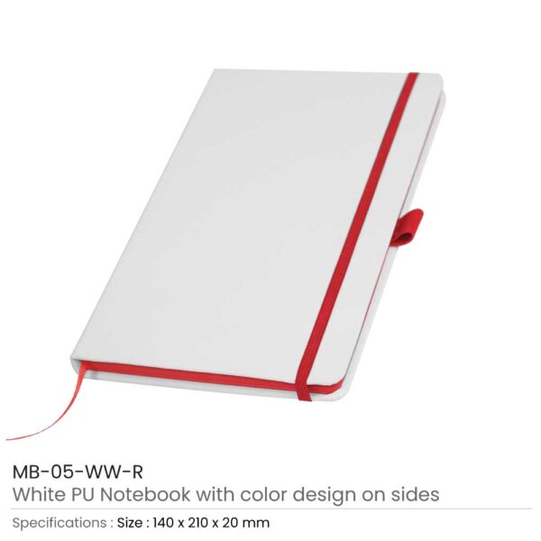 White PU Leather Cover A5 Notebooks Band Bookmark Loop - Image 9
