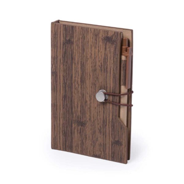 Wood Design Notebook with Sticky Note and Pen - Image 2